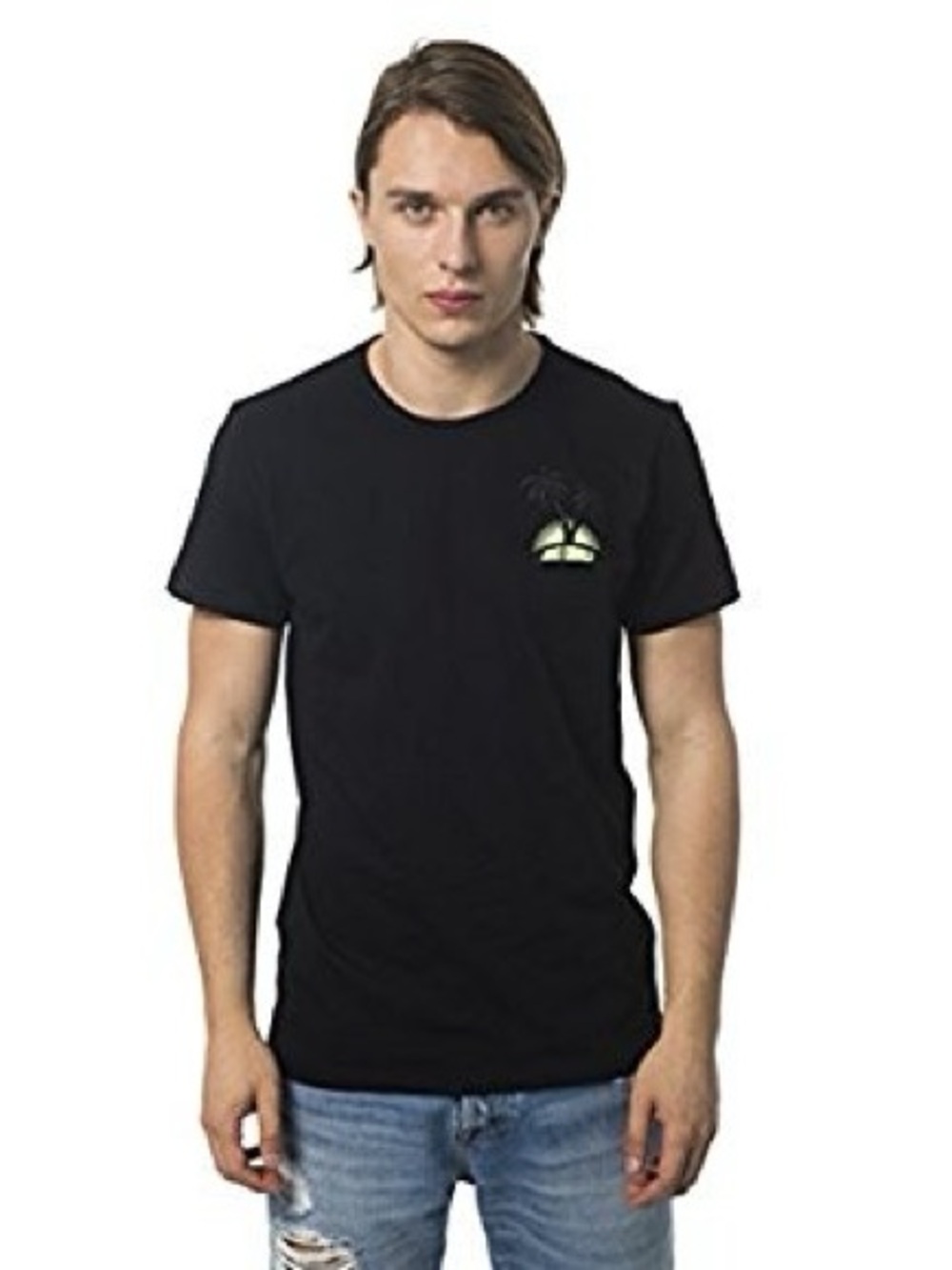 JUST CAVALLI Beachwear Men’s Black Short Sleeve T-Shirt Palms Casual Tee